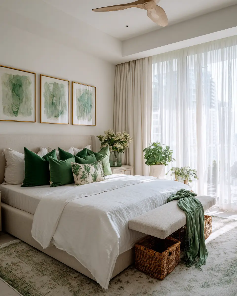 Emerald Green Coastal Bedroom Decor Ideas