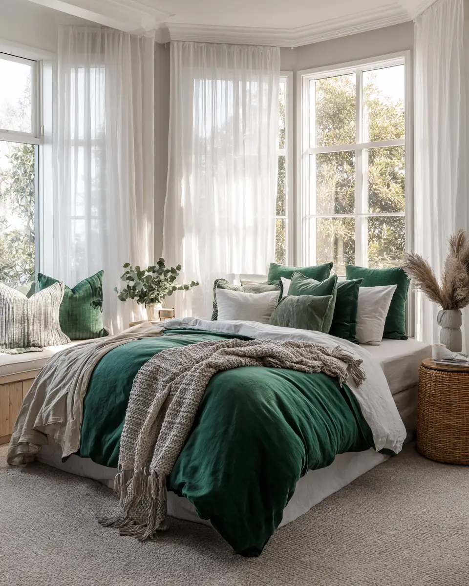 Emerald Green Coastal Bedroom Decor Ideas