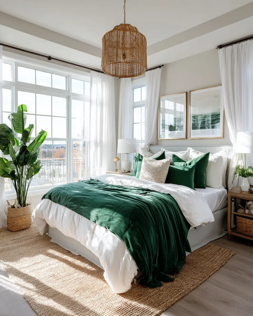 Emerald Green Coastal Bedroom Decor Ideas