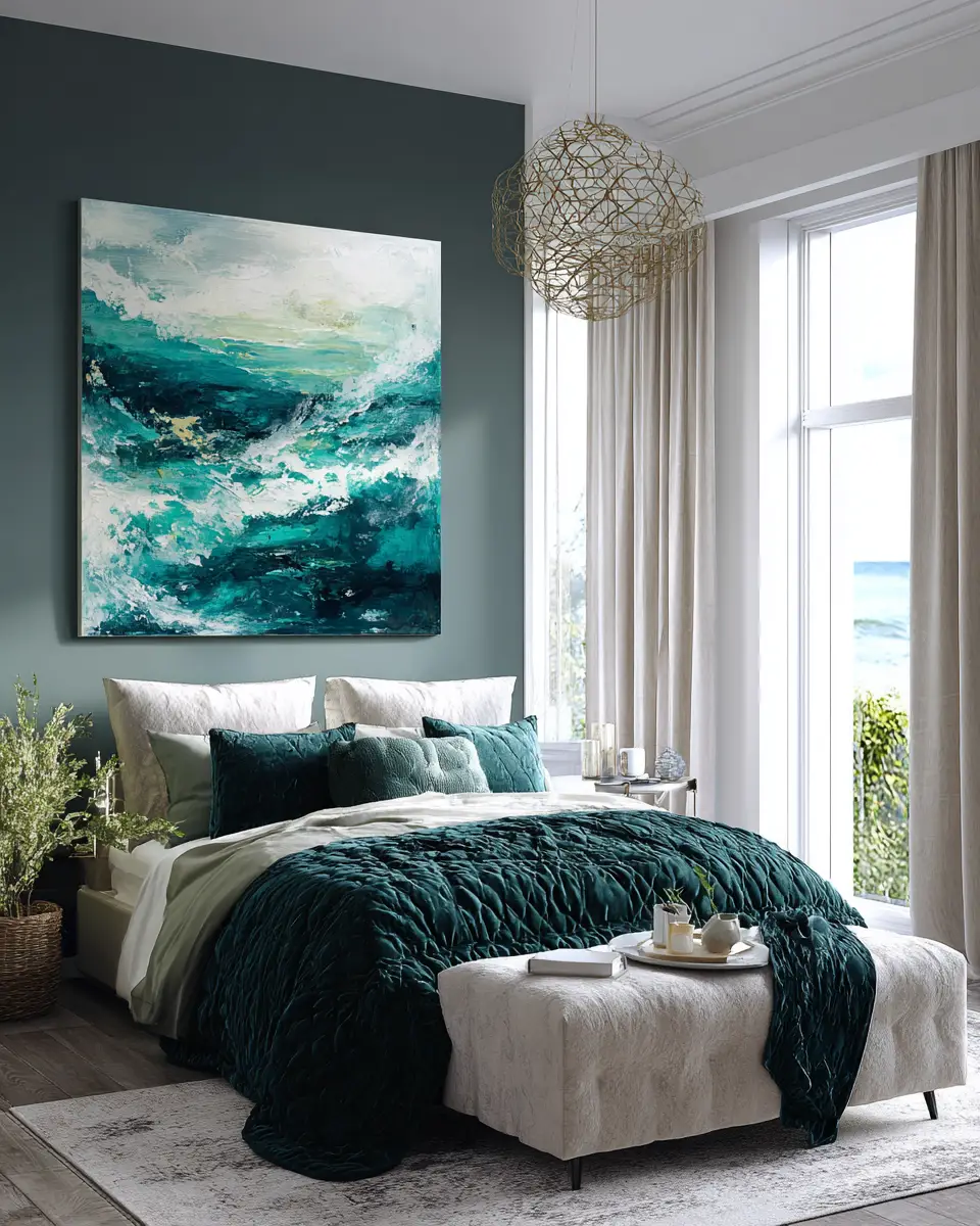 Emerald Green Coastal Bedroom Decor Ideas
