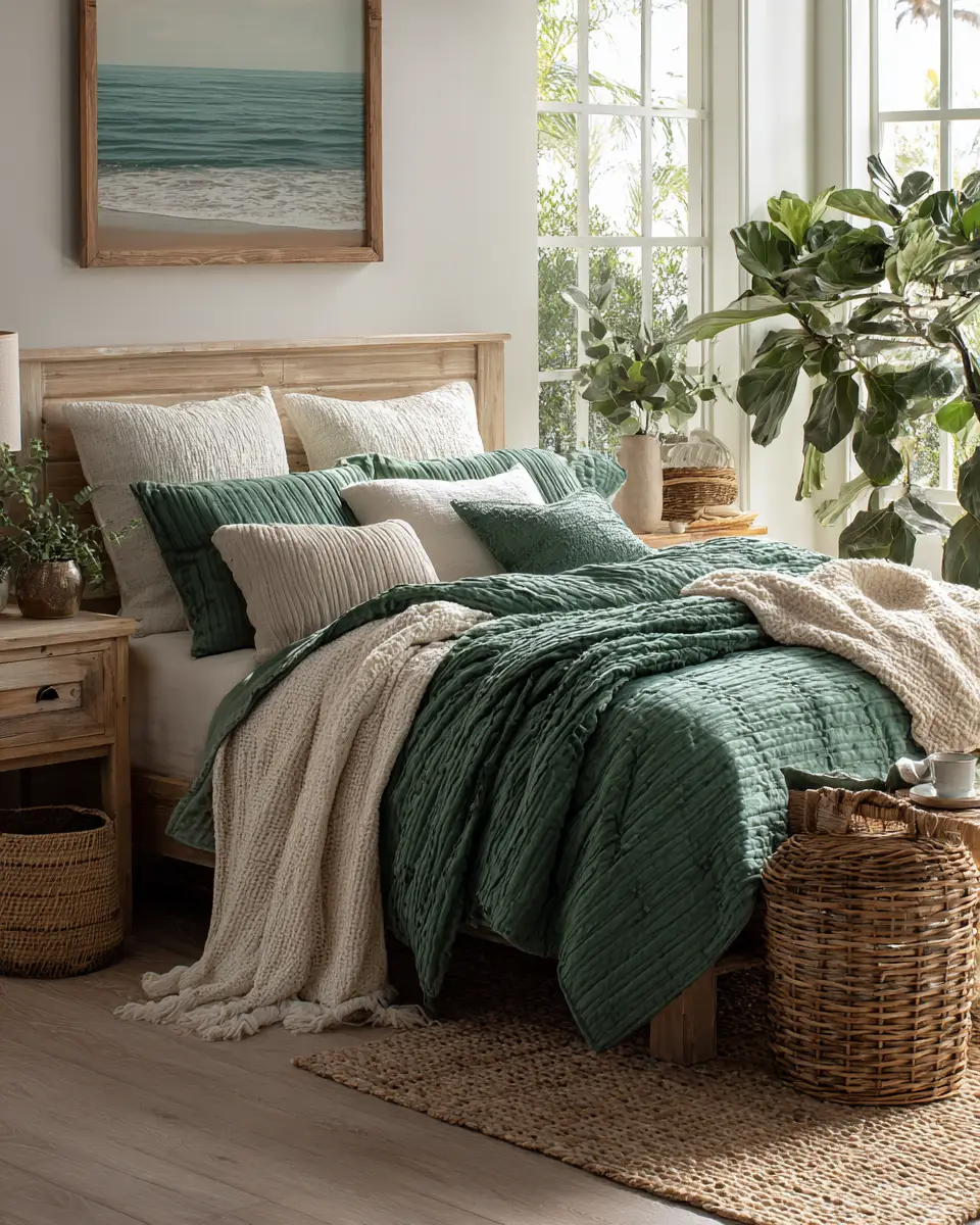 Emerald Green Coastal Bedroom Decor Ideas