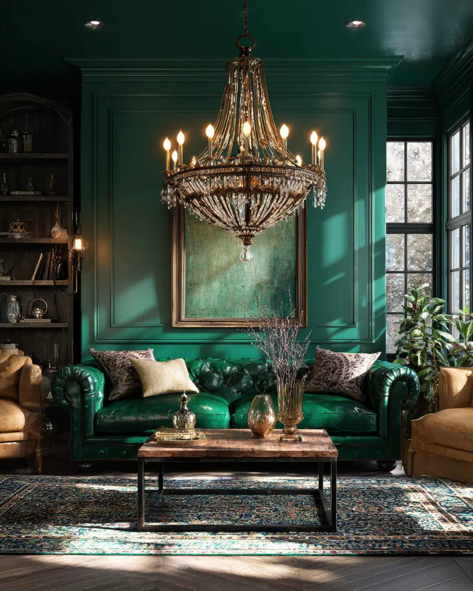 Emerald Green Eclectic Living Room Decor Ideas