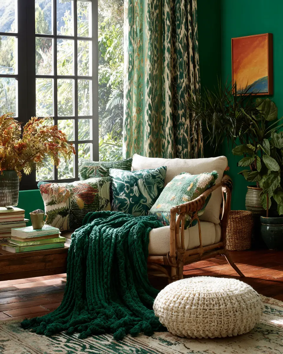 Emerald Green Eclectic Living Room Decor Ideas