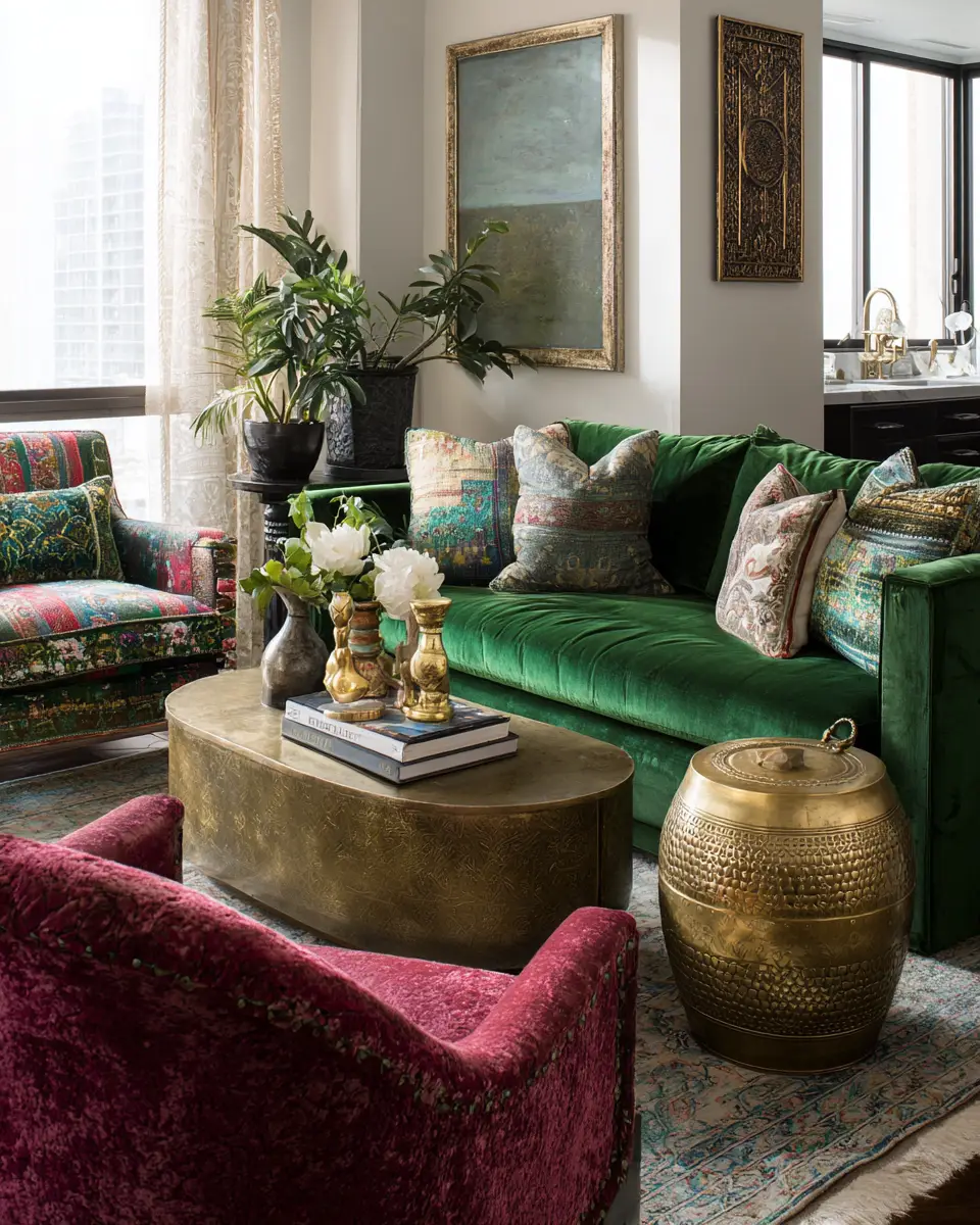 Emerald Green Eclectic Living Room Decor Ideas