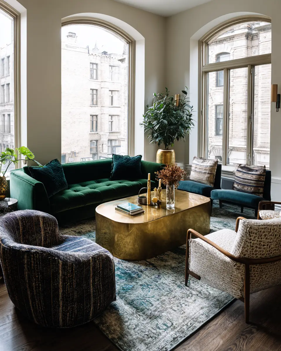 Emerald Green Eclectic Living Room Decor Ideas