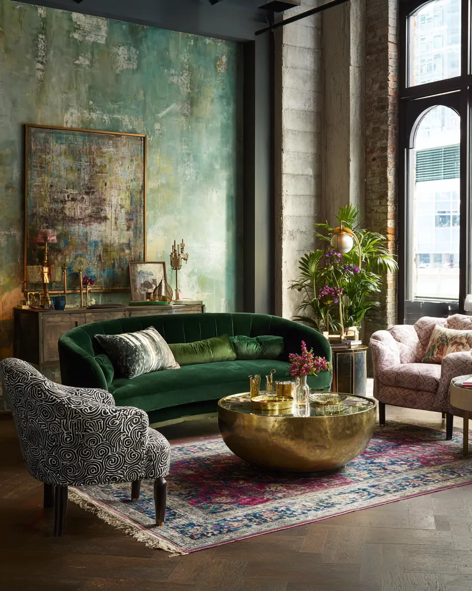 Emerald Green Eclectic Living Room Decor Ideas