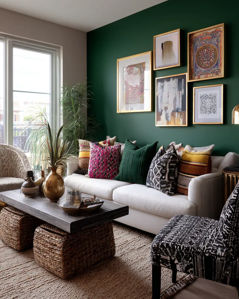 Emerald Green Eclectic Living Room Decor Ideas