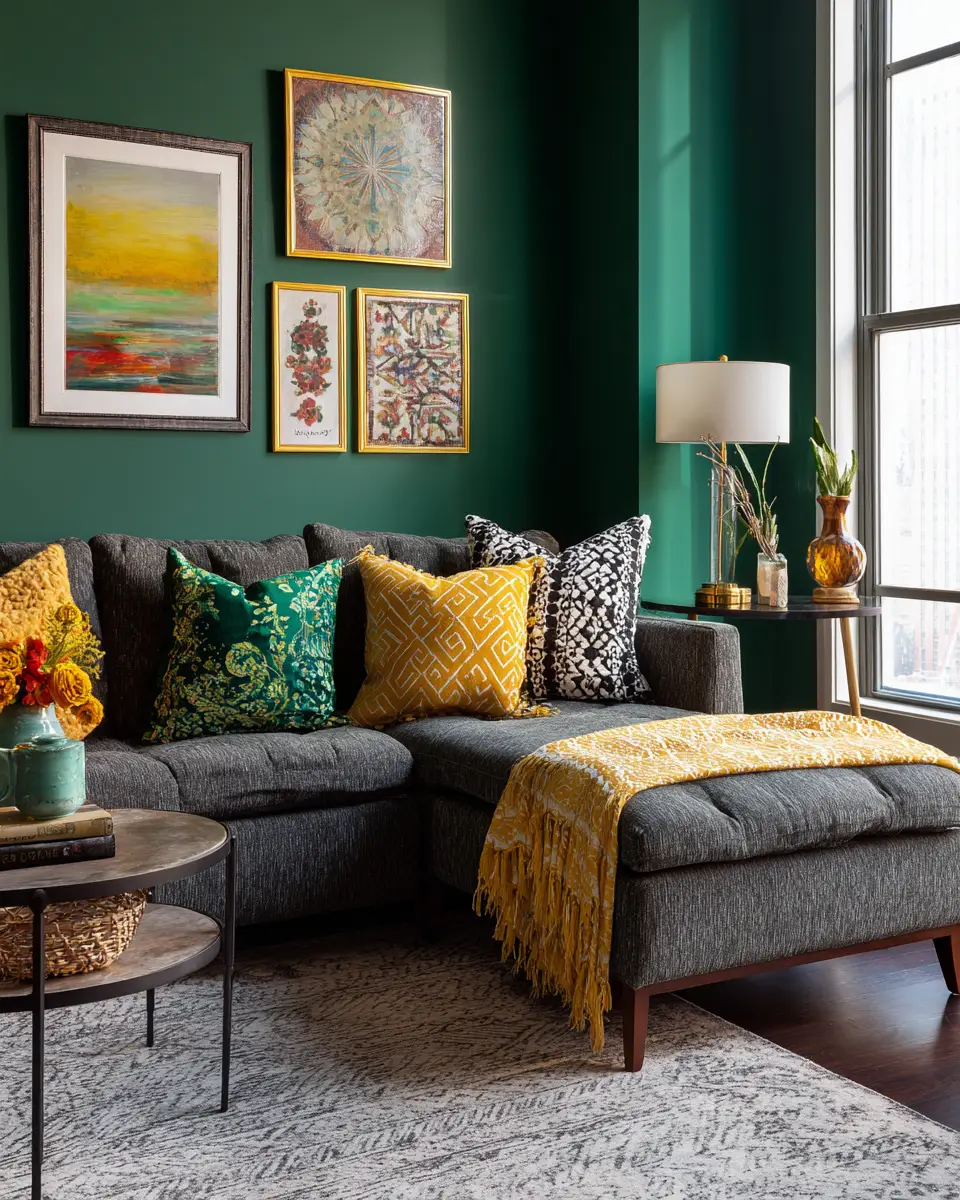Emerald Green Eclectic Living Room Decor Ideas