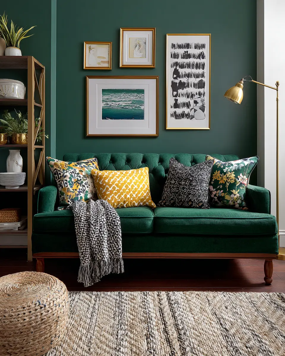 Emerald Green Eclectic Living Room Decor Ideas