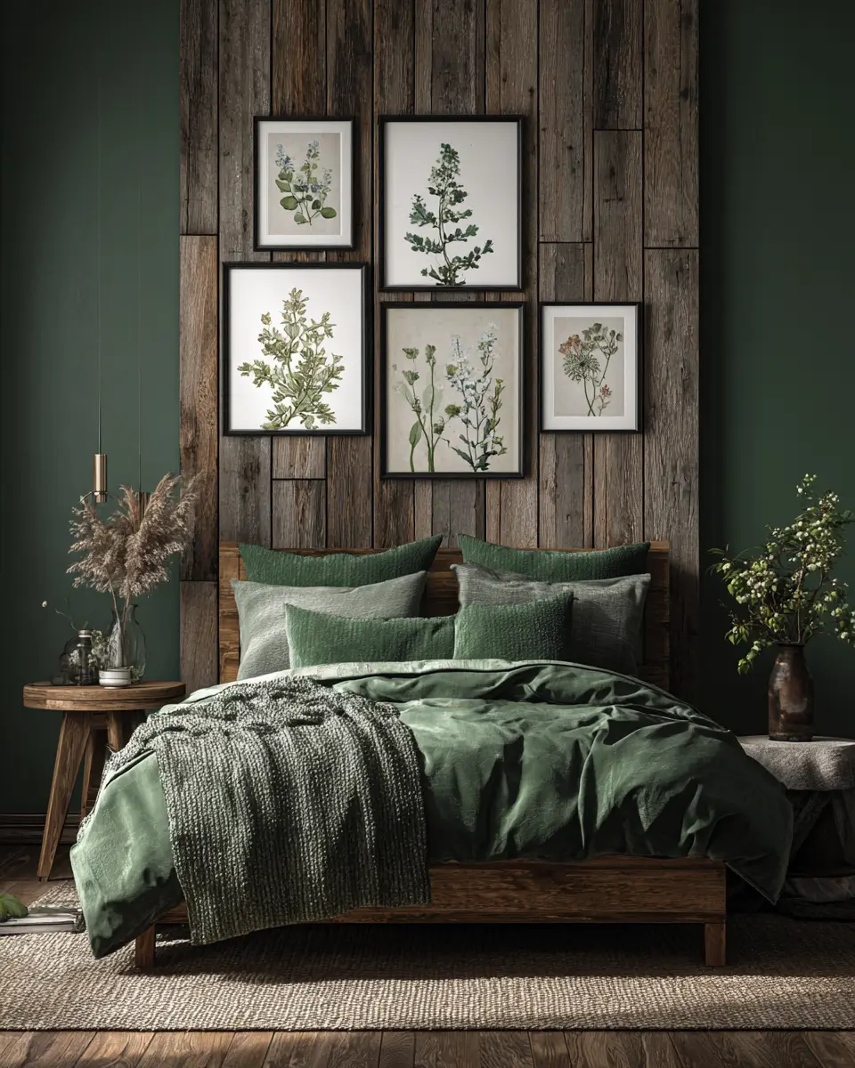Emerald Green Rustic Bedroom Decor Ideas