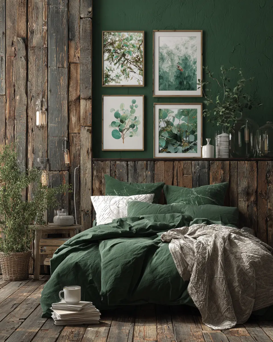 Emerald Green Rustic Bedroom Decor Ideas