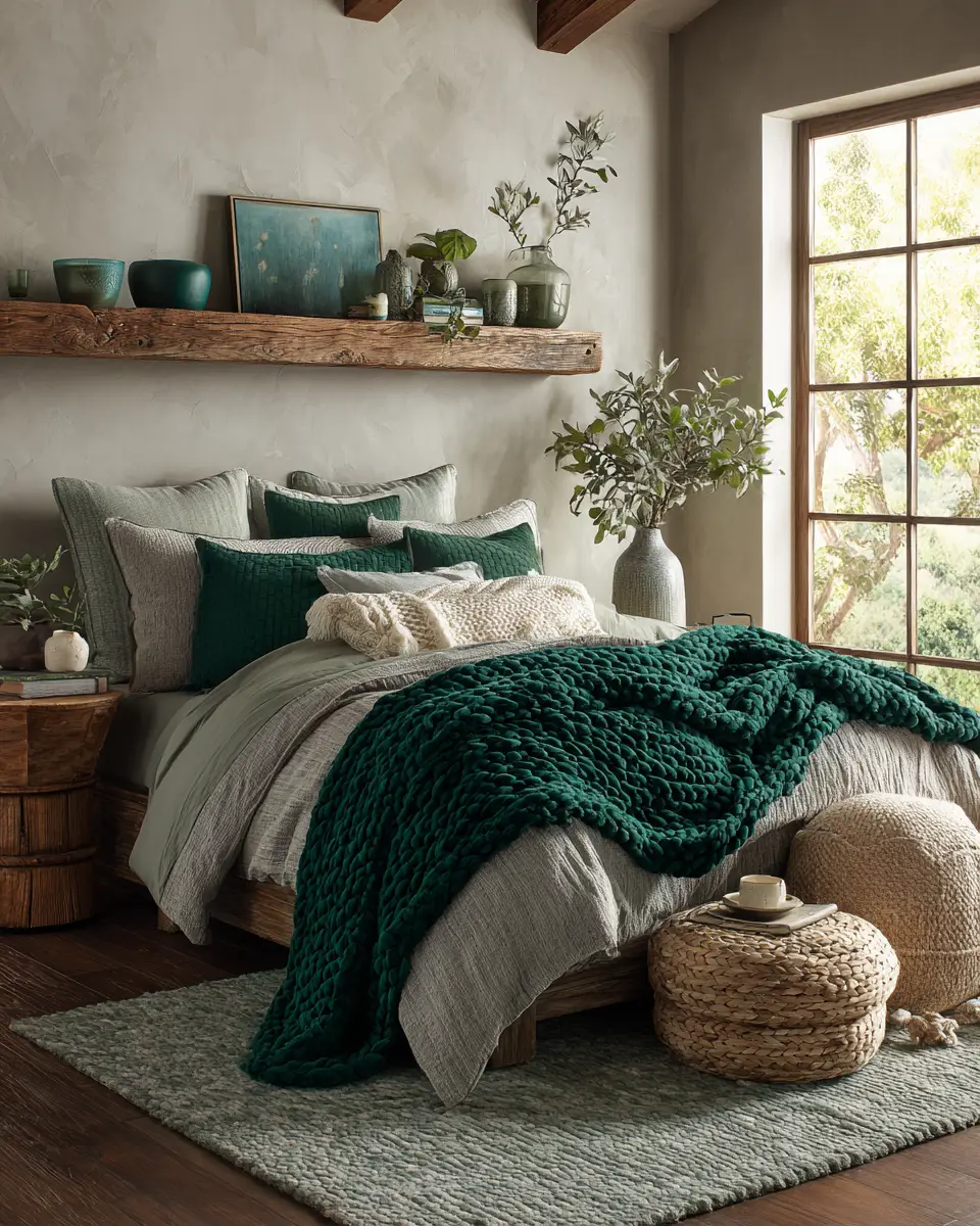 Emerald Green Rustic Bedroom Decor Ideas