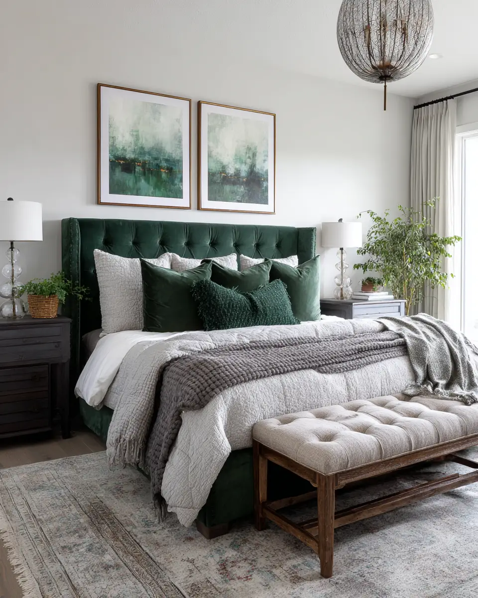 Emerald Green Rustic Bedroom Decor Ideas
