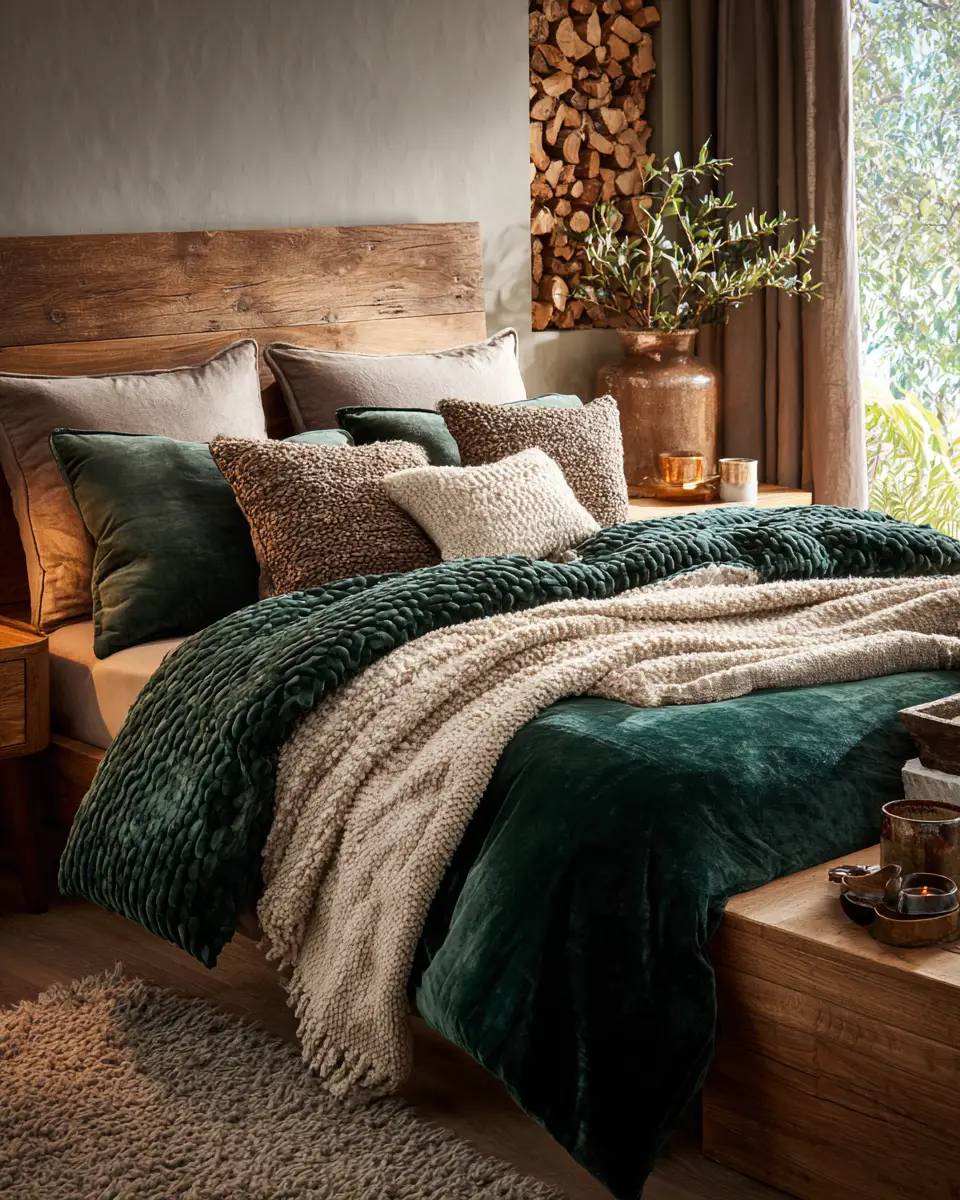 Emerald Green Rustic Bedroom Decor Ideas