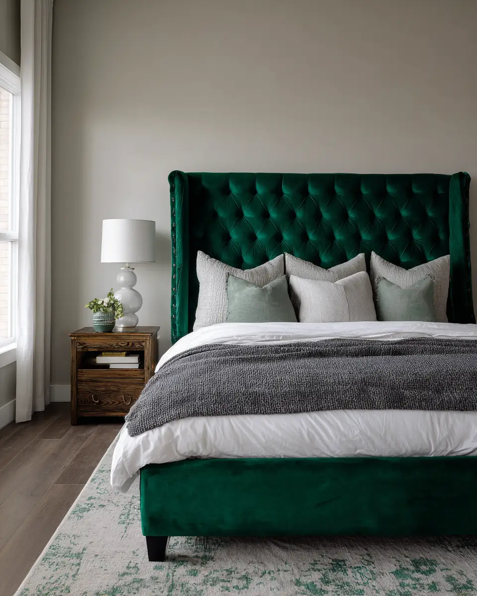 Emerald Green Rustic Bedroom Decor Ideas
