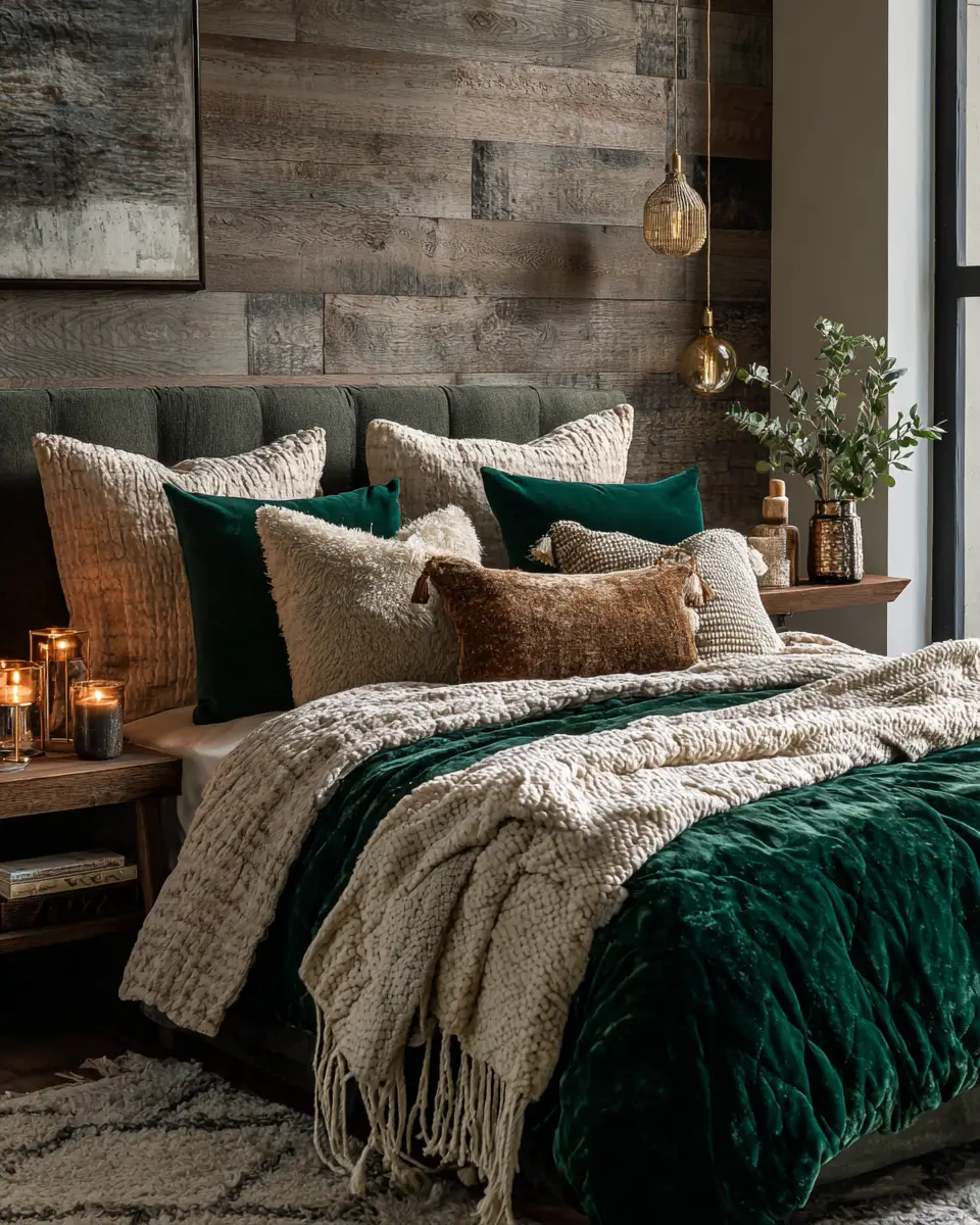 Emerald Green Rustic Bedroom Decor Ideas