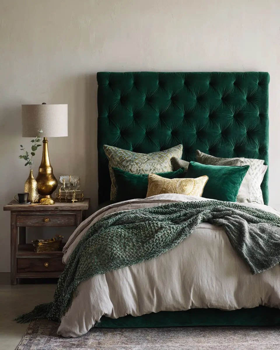 Emerald Green Rustic Bedroom Decor Ideas