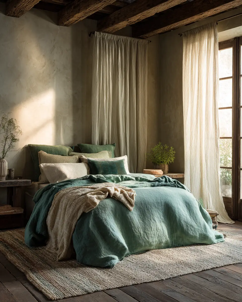 Emerald Green Rustic Bedroom Decor Ideas