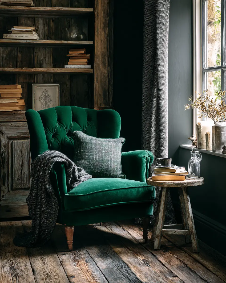 Emerald Green Rustic Bedroom Decor Ideas