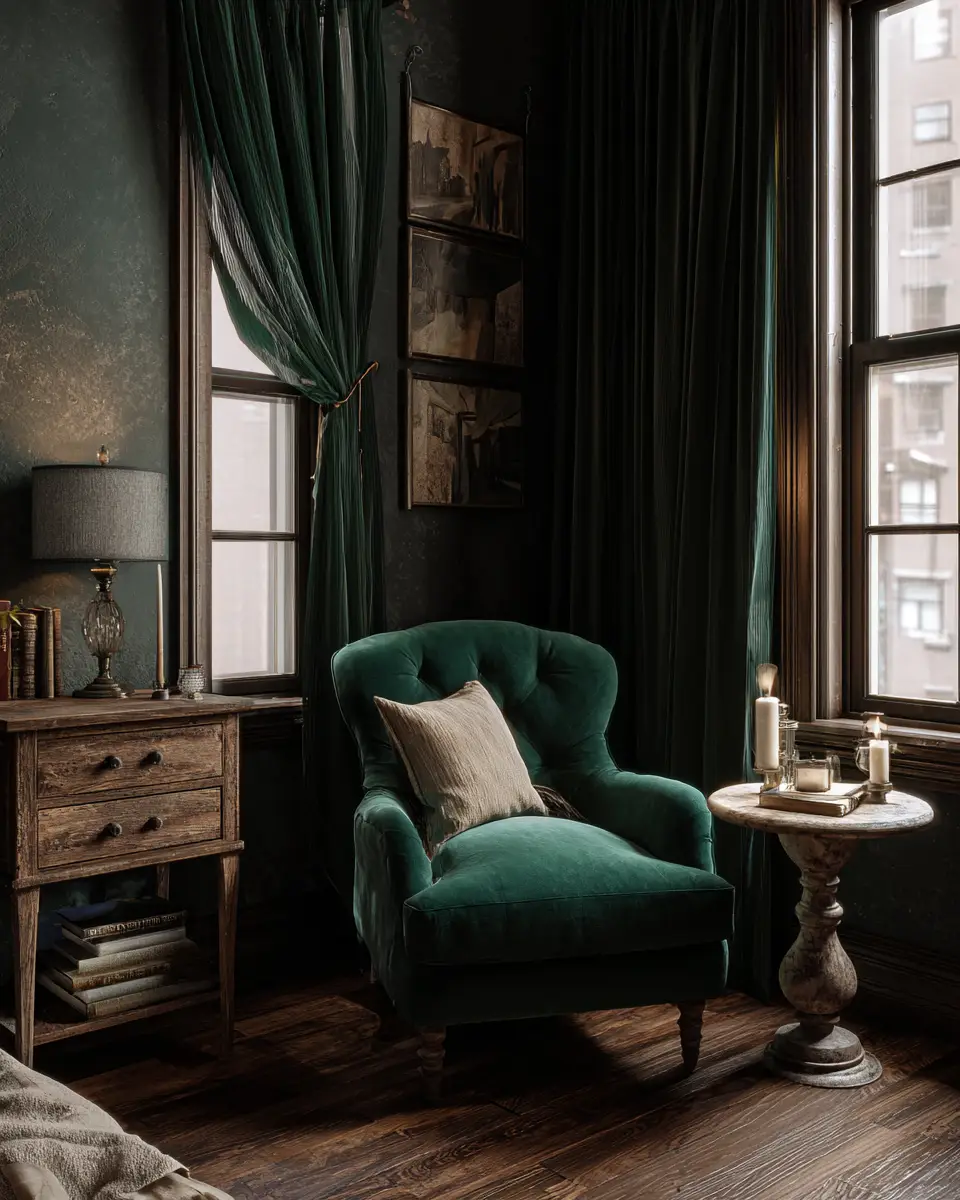 Emerald Green Rustic Bedroom Decor Ideas