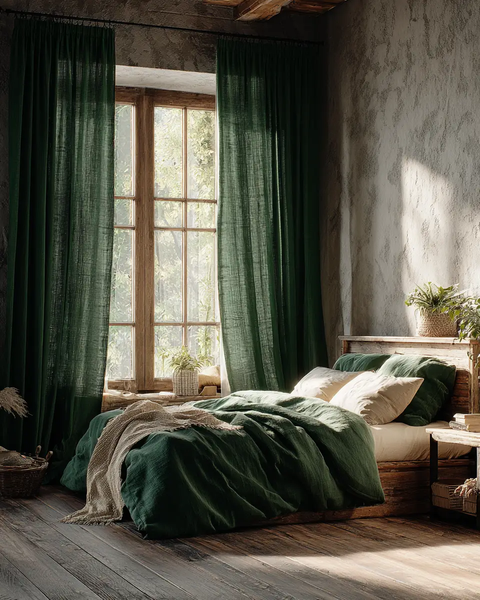 Emerald Green Rustic Bedroom Decor Ideas