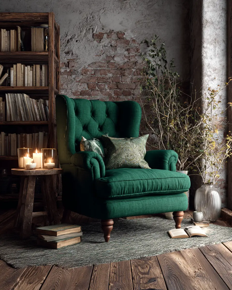 Emerald Green Rustic Bedroom Decor Ideas