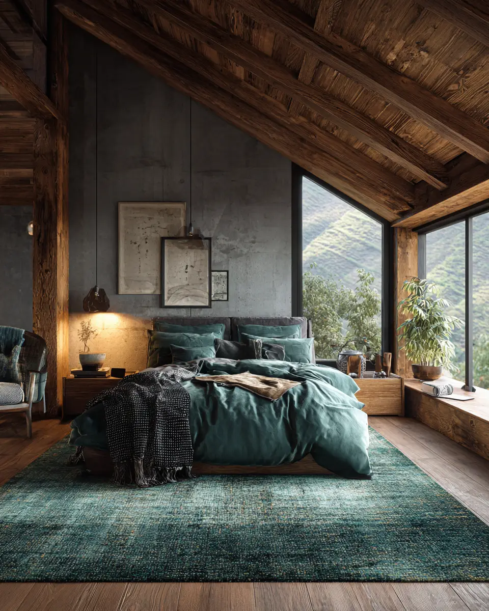 Emerald Green Rustic Bedroom Decor Ideas