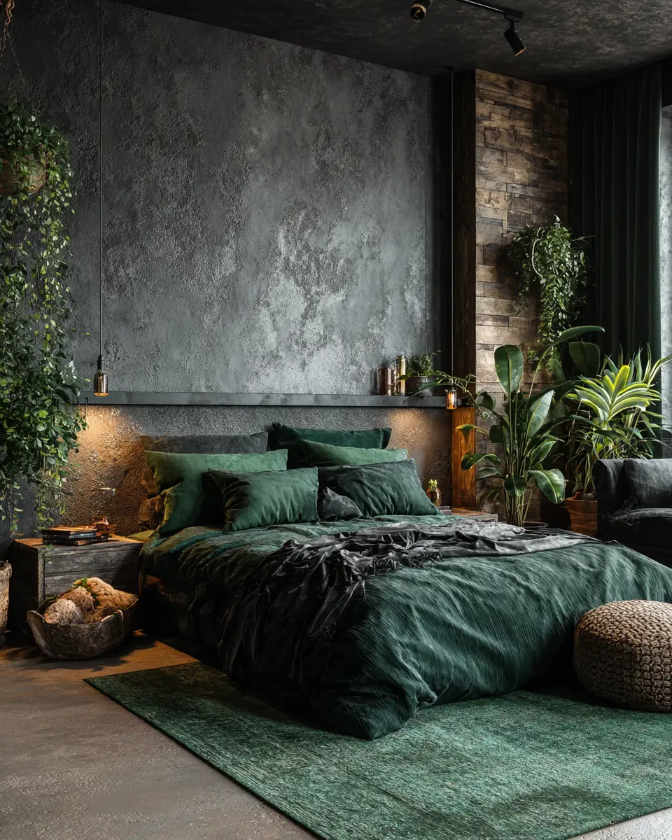Emerald Green Rustic Bedroom Decor Ideas