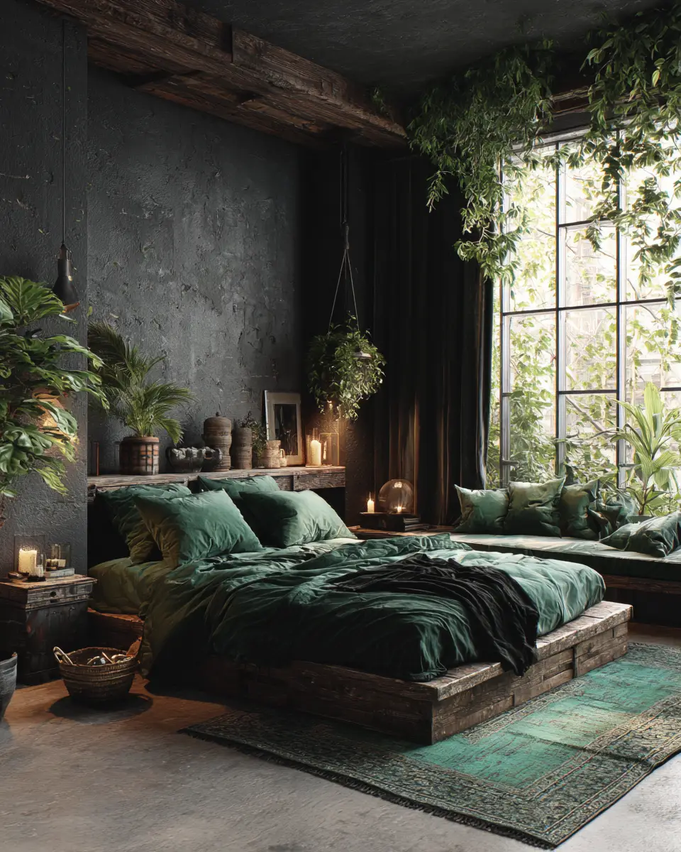 Emerald Green Rustic Bedroom Decor Ideas