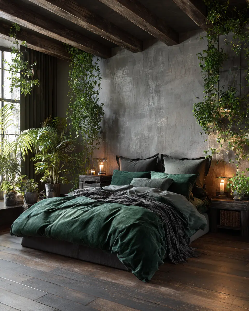 Emerald Green Rustic Bedroom Decor Ideas