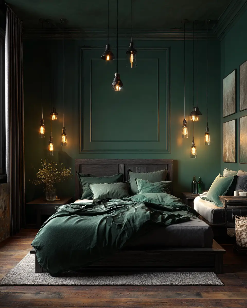 Emerald Green Rustic Bedroom Decor Ideas