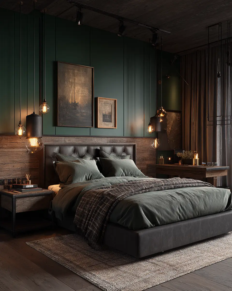 Emerald Green Rustic Bedroom Decor Ideas