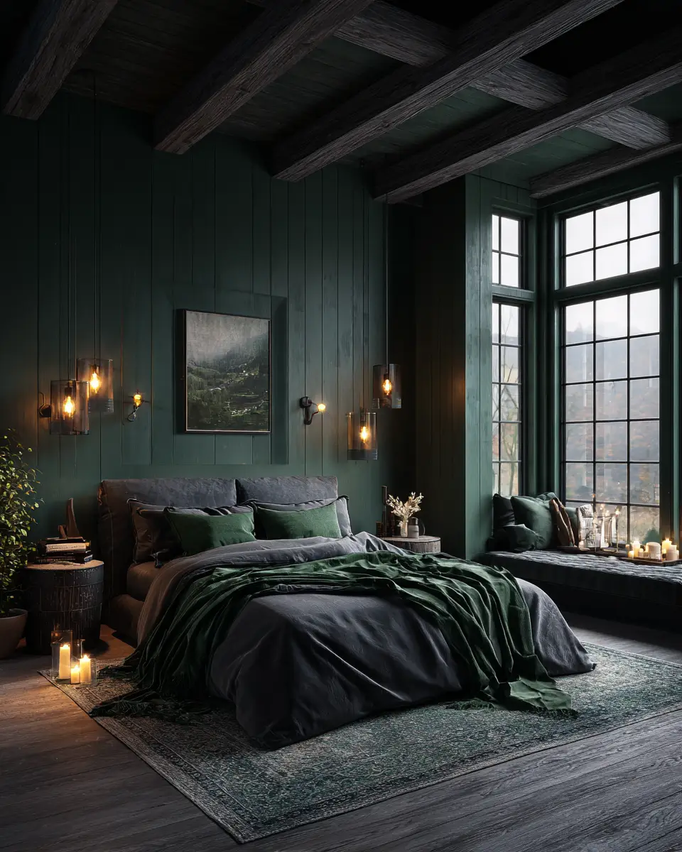 Emerald Green Rustic Bedroom Decor Ideas