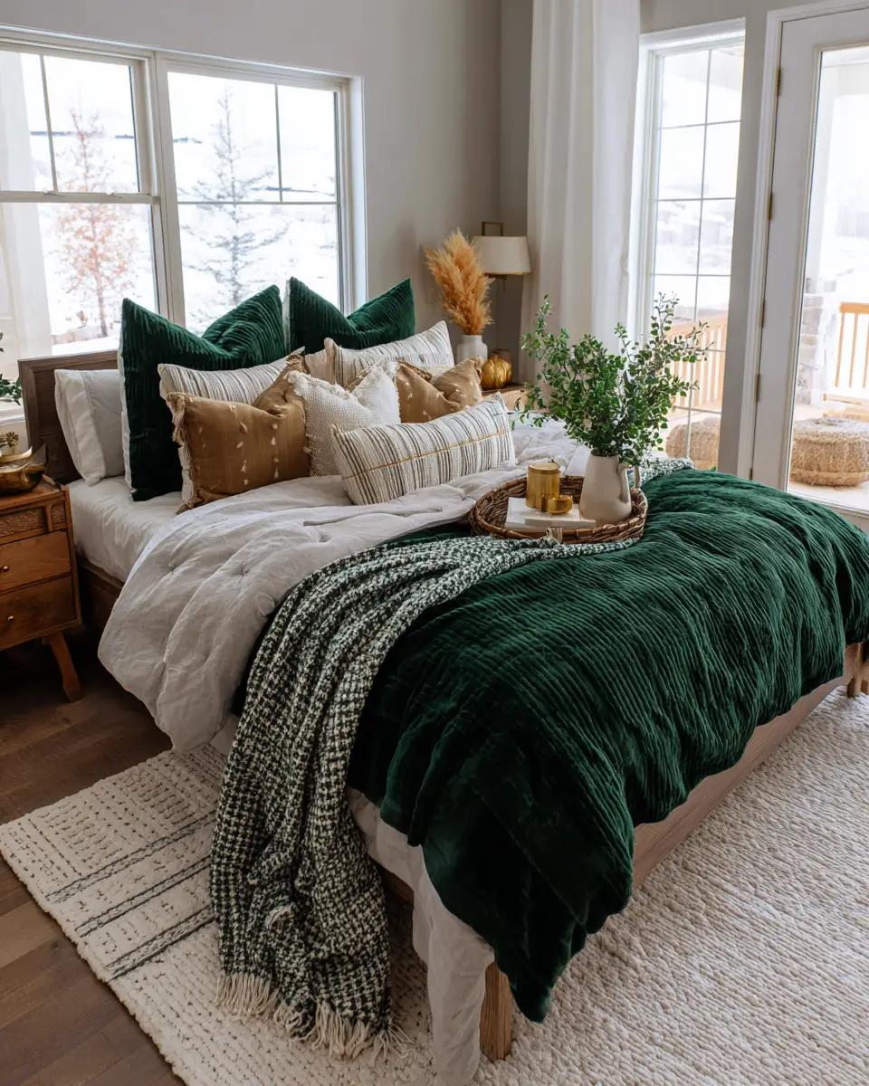 Emerald Green Rustic Bedroom Decor Ideas