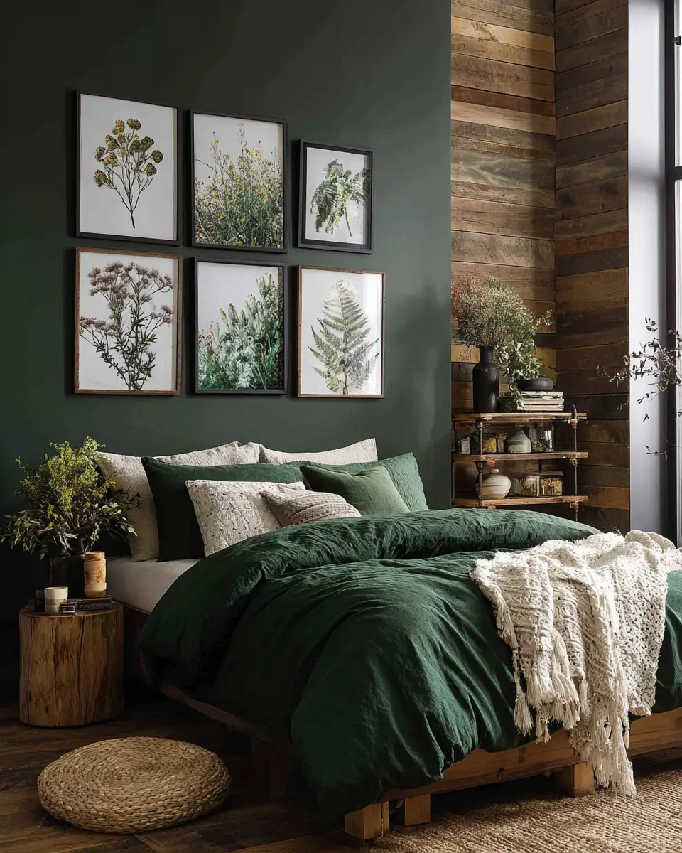 Emerald Green Rustic Bedroom Decor Ideas