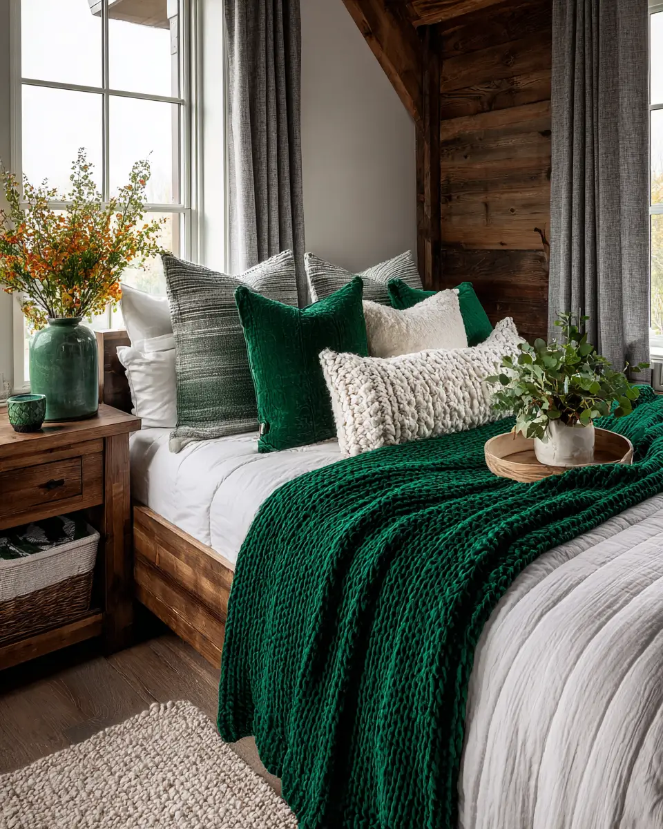 Emerald Green Rustic Bedroom Decor Ideas