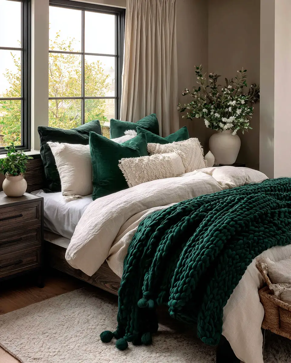 Emerald Green Rustic Bedroom Decor Ideas