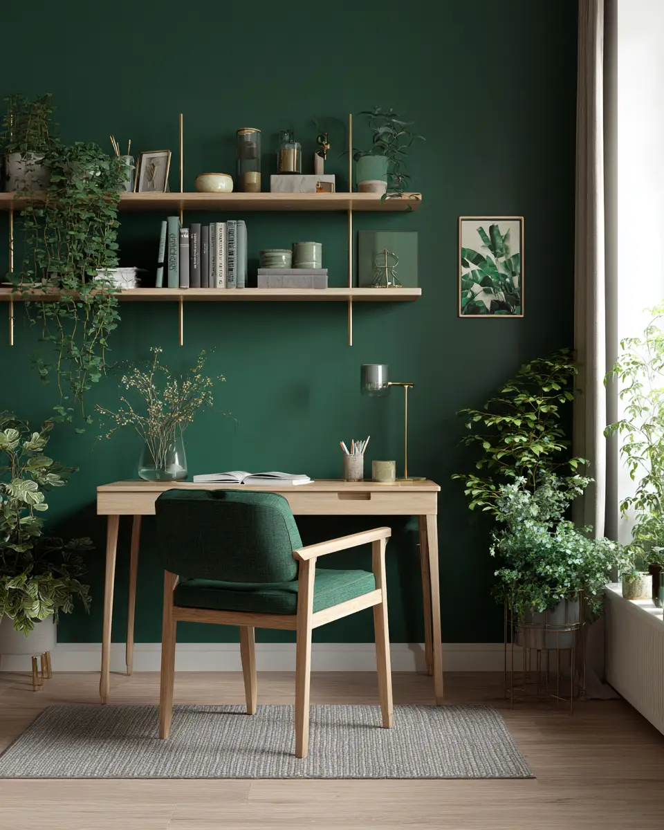 Emerald Green Scandinavian Home Office Decor Ideas - Featured