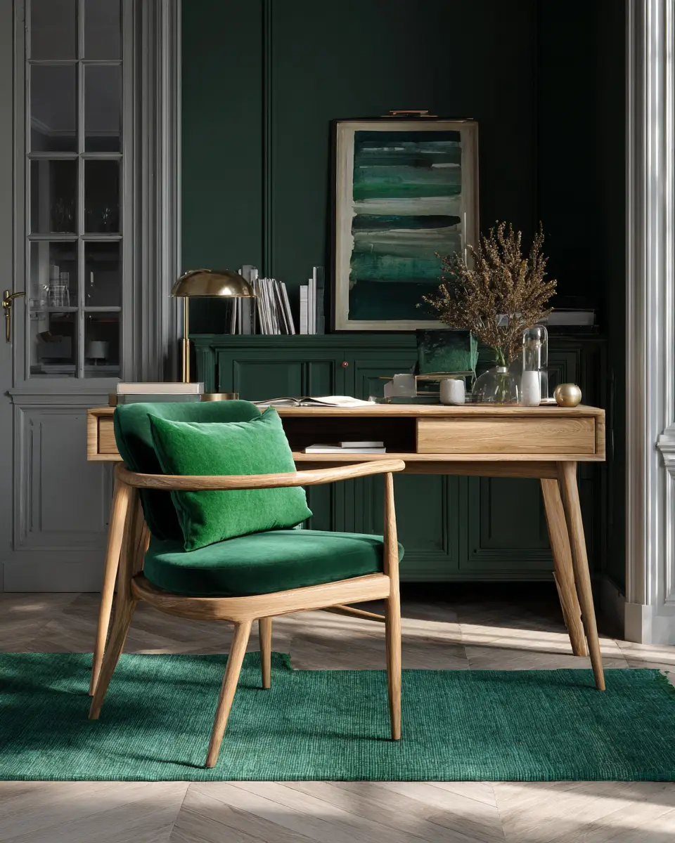 Emerald Green Scandinavian Home Office Decor Ideas