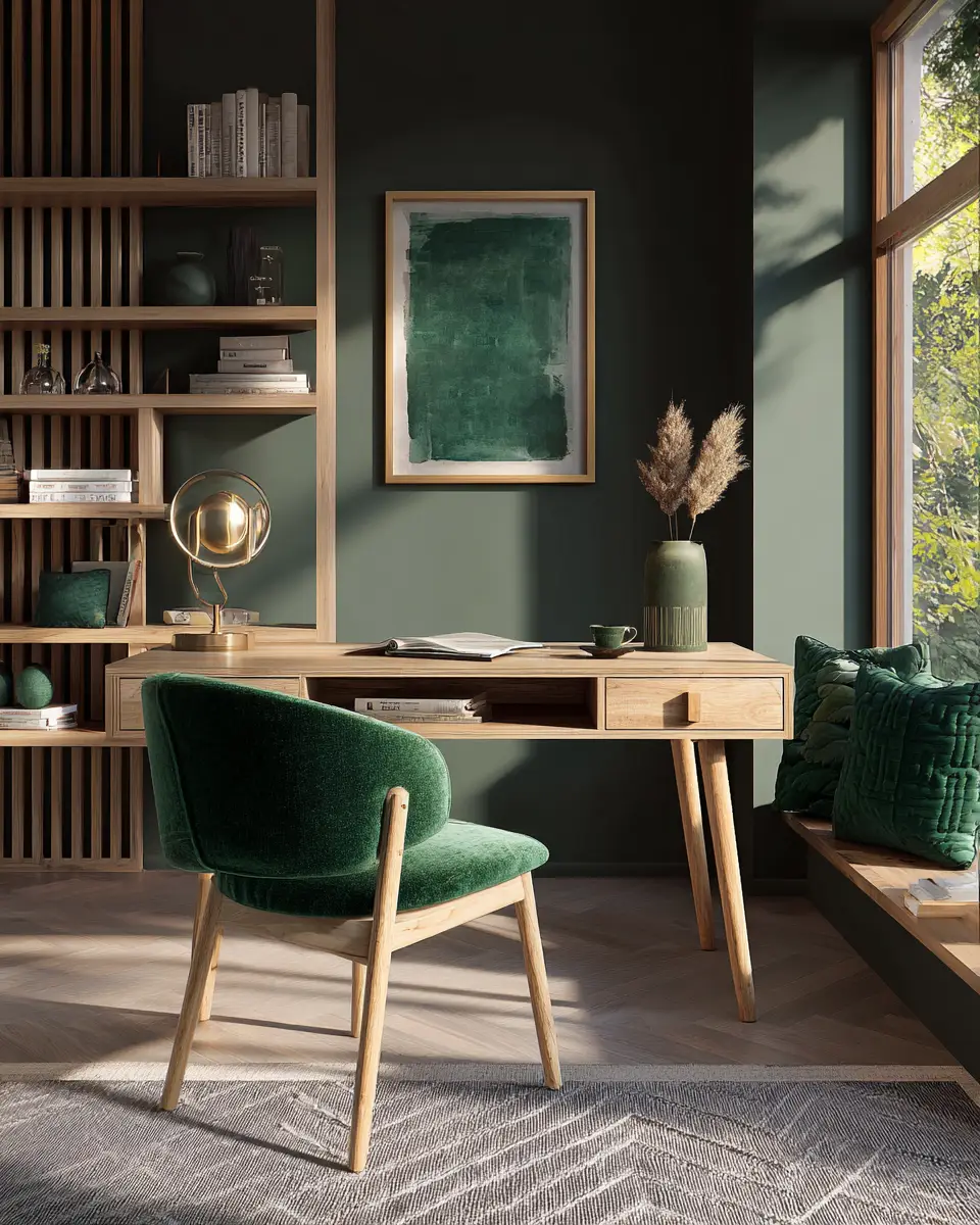 Emerald Green Scandinavian Home Office Decor Ideas