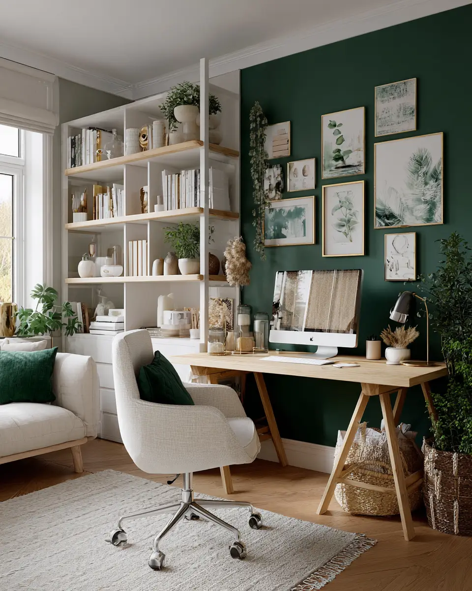 Emerald Green Scandinavian Home Office Decor Ideas