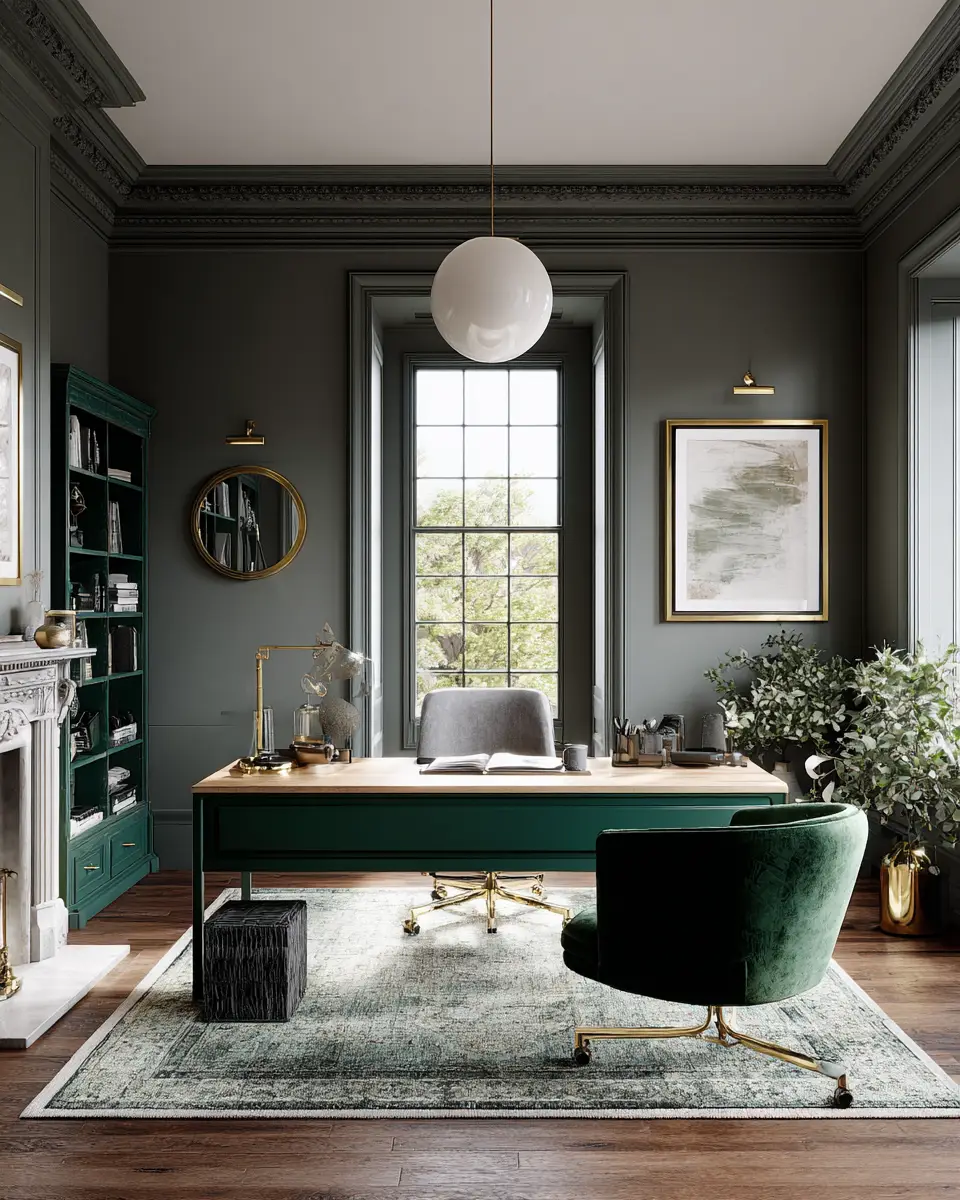 Emerald Green Scandinavian Home Office Decor Ideas