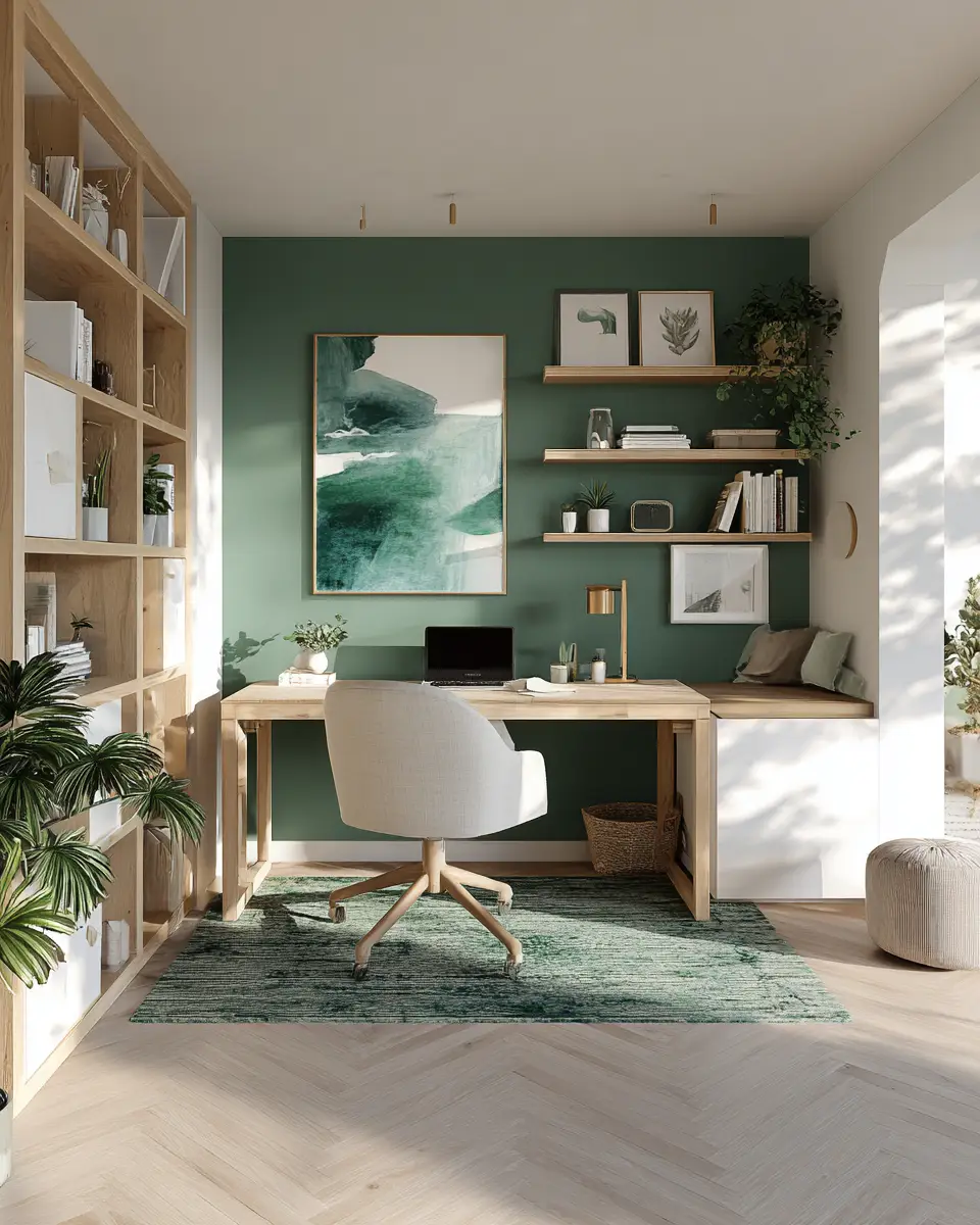 Emerald Green Scandinavian Home Office Decor Ideas