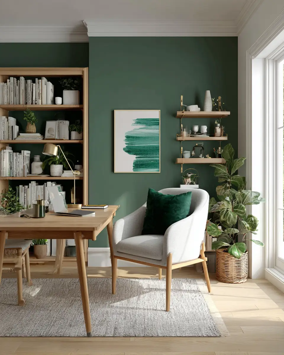Emerald Green Scandinavian Home Office Decor Ideas