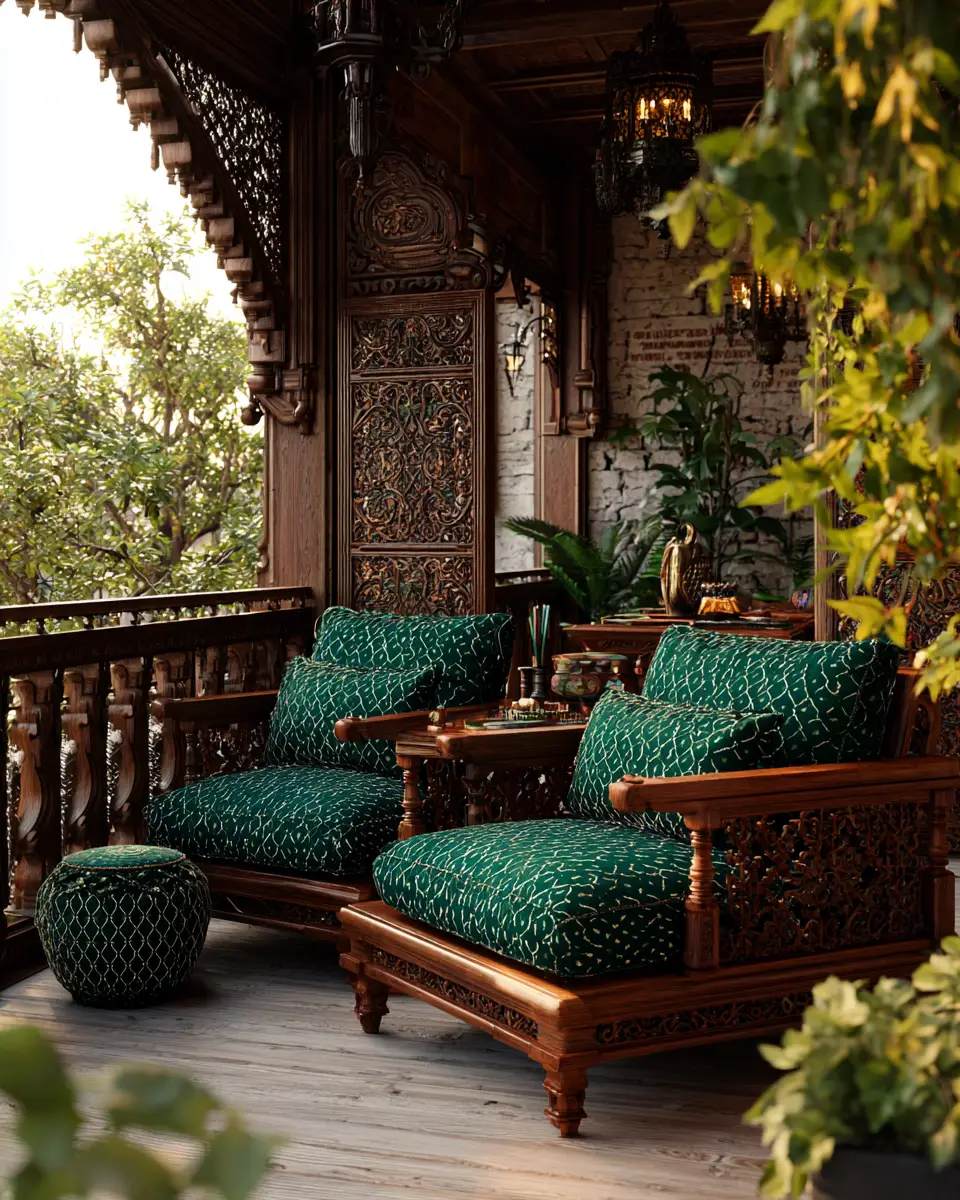 Emerald Green Traditional Balcony Decor Ideas