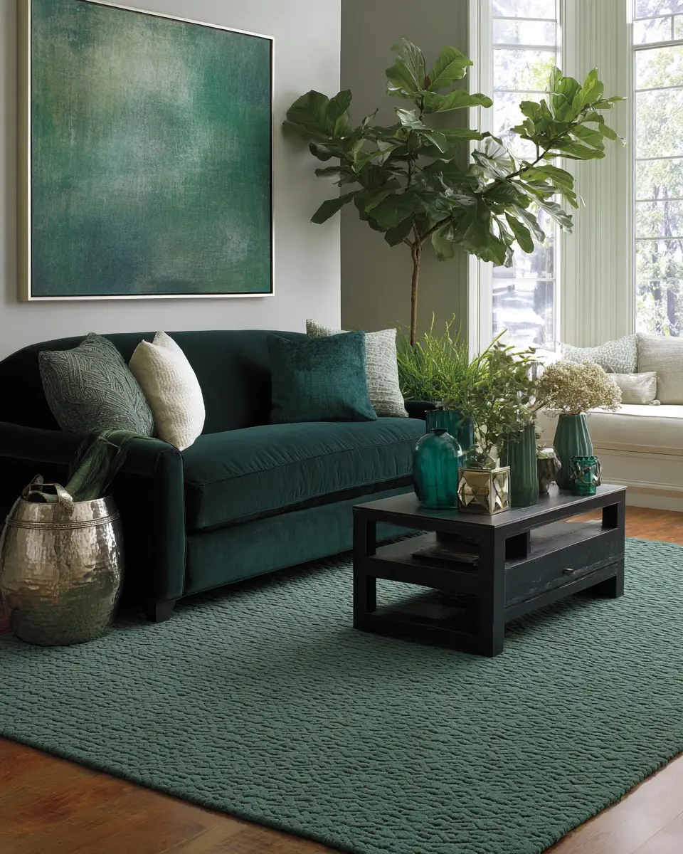 Emerald Green Transitional Living Room Decor Ideas - Featured