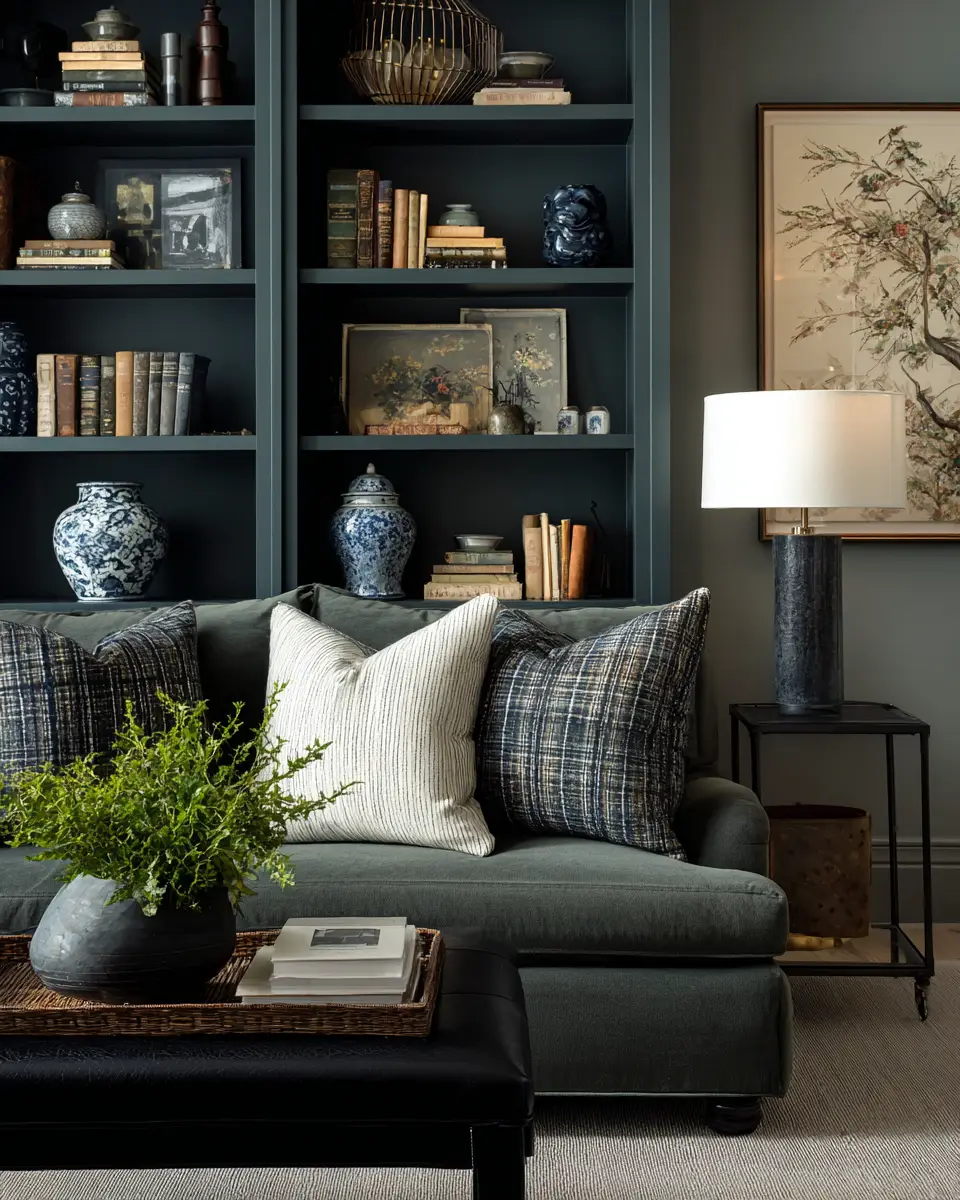 Emerald Green Transitional Living Room Decor Ideas