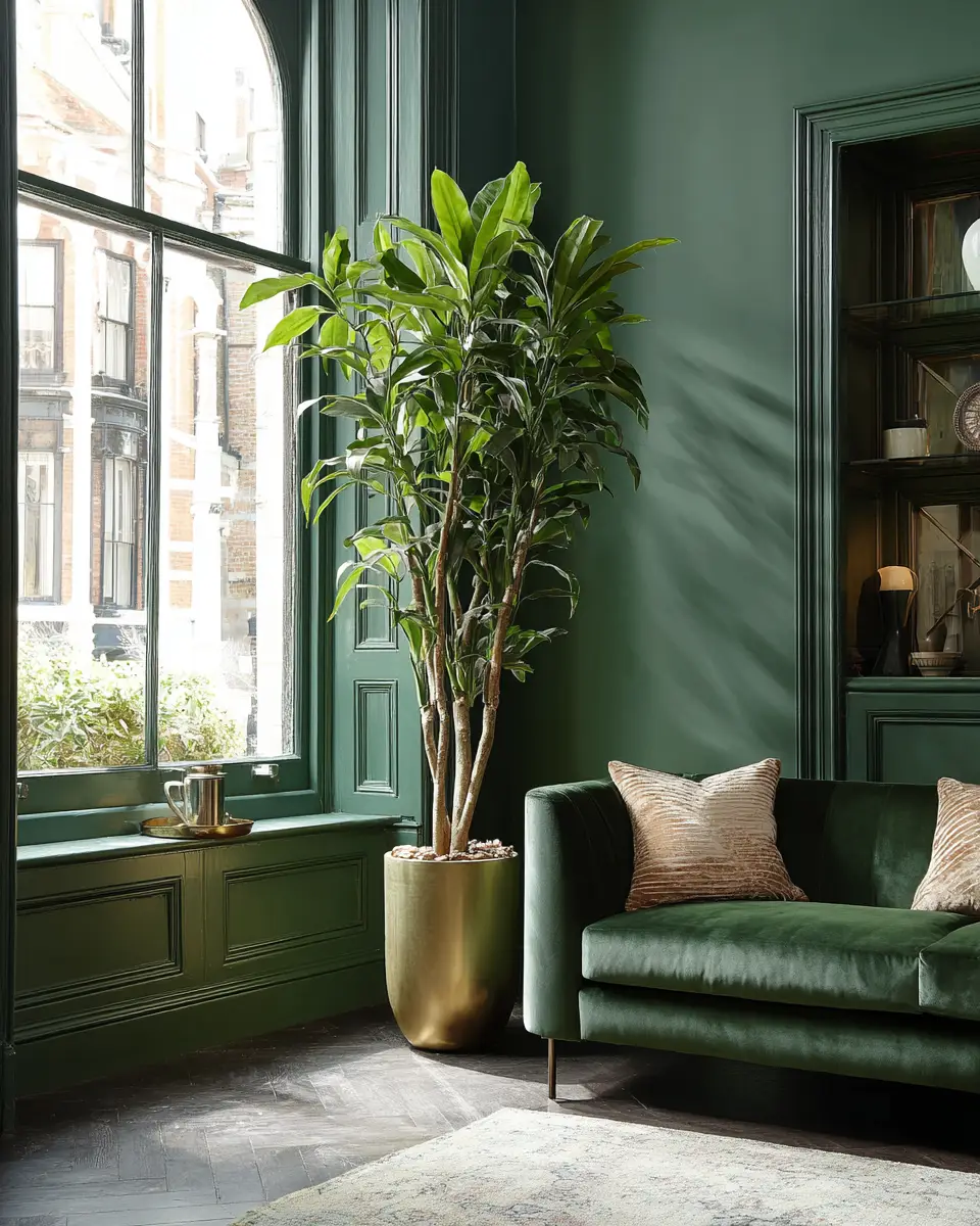 Emerald Green Transitional Living Room Decor Ideas