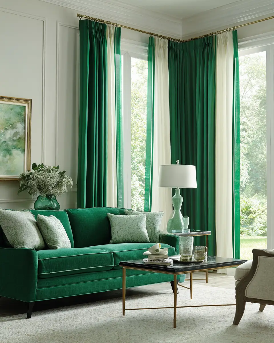 Emerald Green Transitional Living Room Decor Ideas