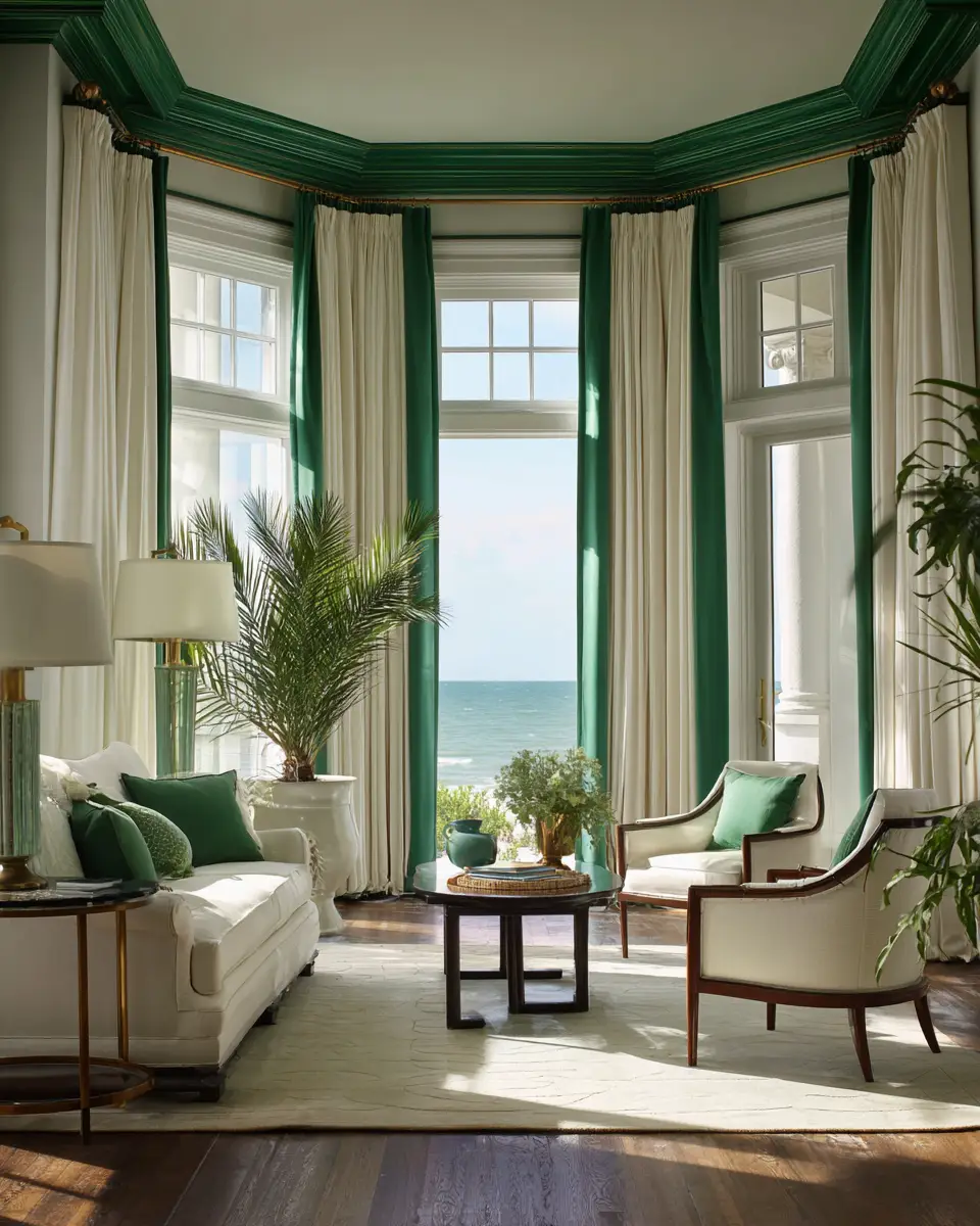 Emerald Green Transitional Living Room Decor Ideas